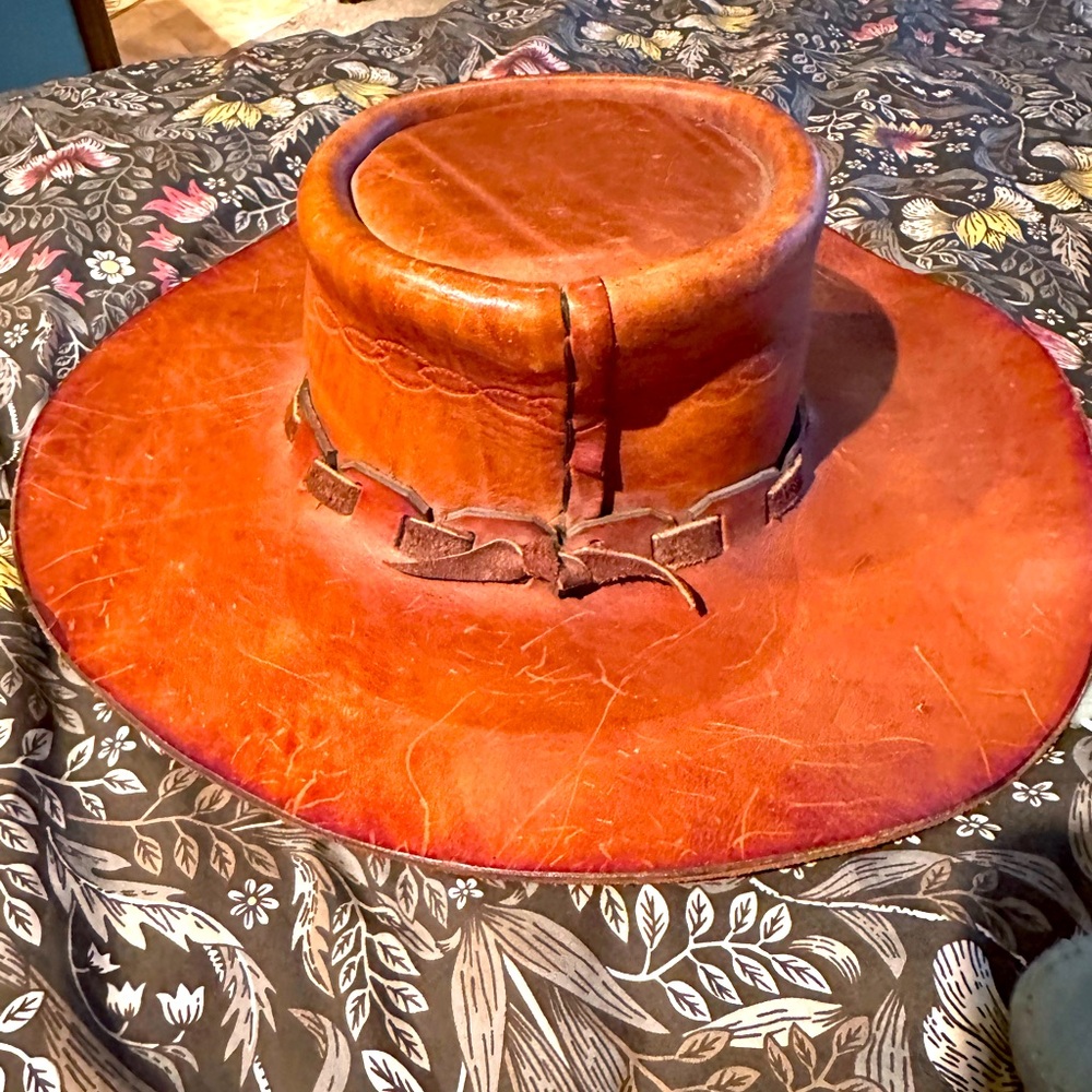 Vintage hand tooled leather boho hat